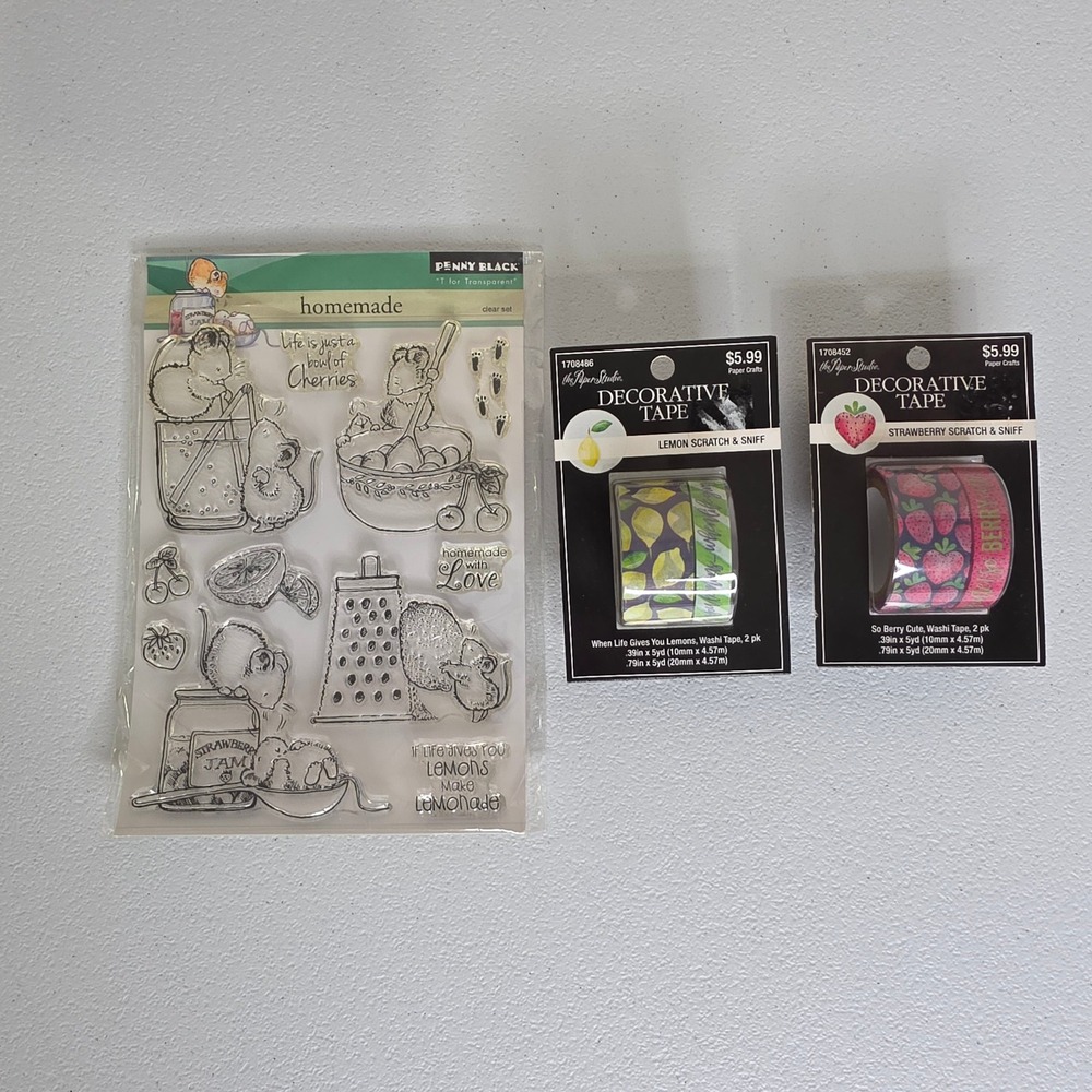 NWTPenny Black & Paper Studio Stamp and Washi Tape Set Multicolor Fruit Mice 5pc